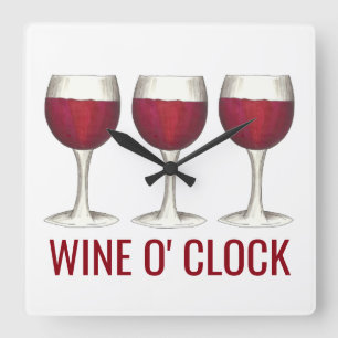 Reloj Cuadrado Wine O' Clock Red Wine Glasses Barra De Vinos