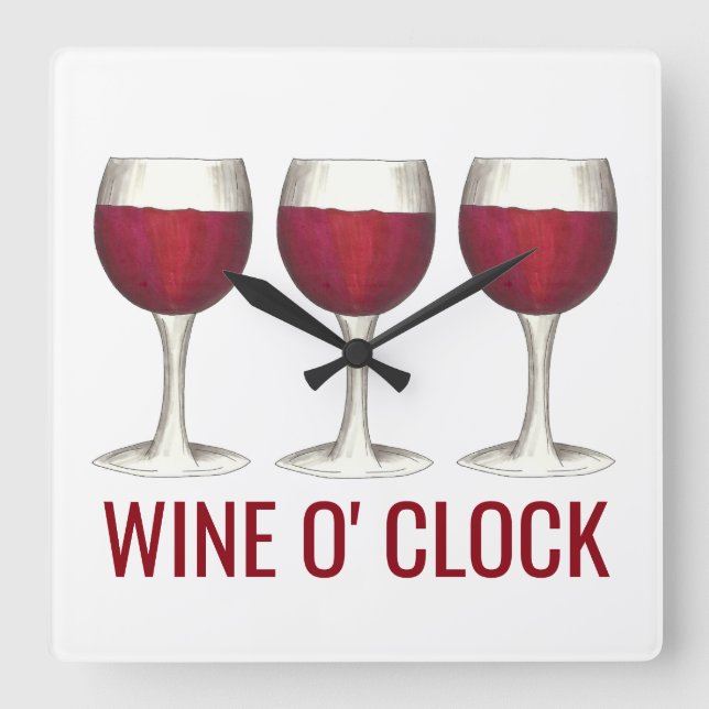 Reloj Cuadrado Wine O' Clock Red Wine Glasses Barra De Vinos (Anverso)
