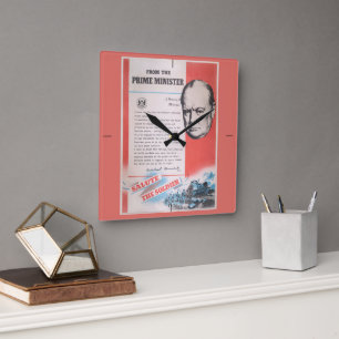 Reloj Cuadrado Winston Churchill, poster reimpreso en tiempo de g