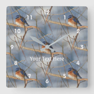 Reloj Cuadrado Winter Bluebird Nature Pattern