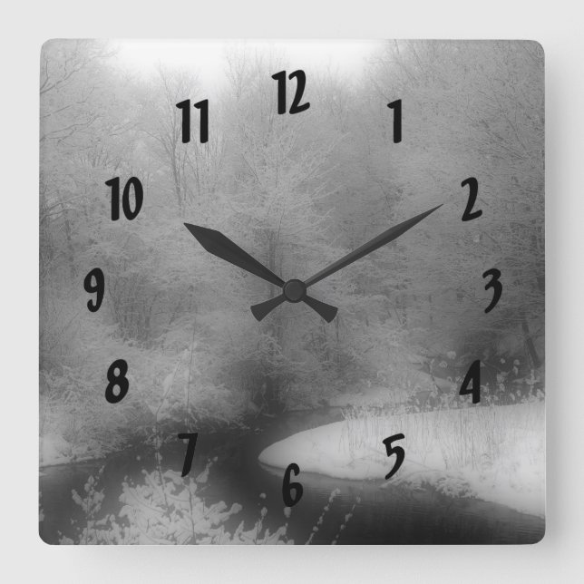 Reloj Cuadrado Winter Snow And Stream Nature (Anverso)