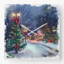Winter Wonderland Christmas Village Wall Clock 