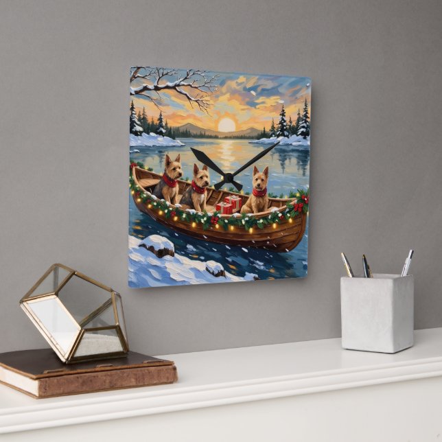 Reloj Cuadrado Wire Fox Terrier Christmas Boat Holiday (Oficina)