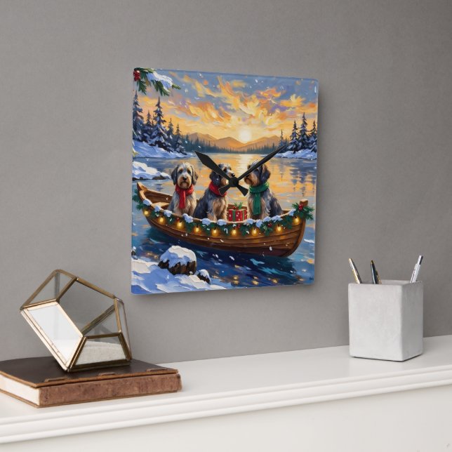 Reloj Cuadrado Wirehaired Pointing Griffon Christmas Boat Holiday (Oficina)