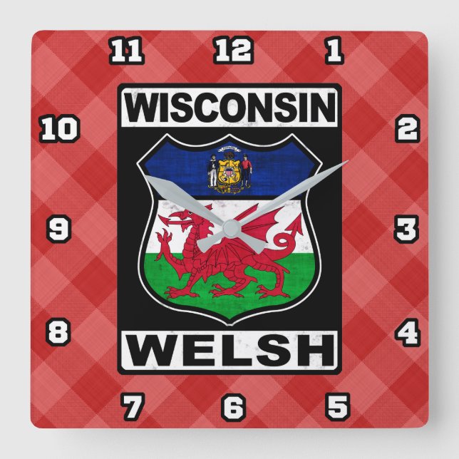 Reloj Cuadrado Wisconsin Welsh American Wall Clock (Anverso)