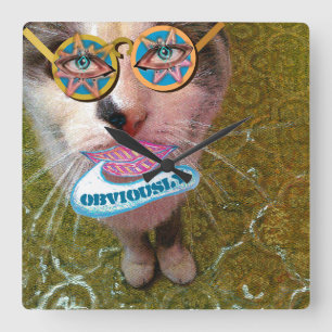 Reloj Cuadrado Wise Cat Human Eyes Smile and Funny Glasses