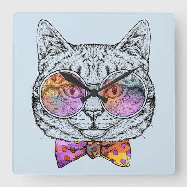 Reloj Cuadrado Wise Kitty Kat (Anverso)