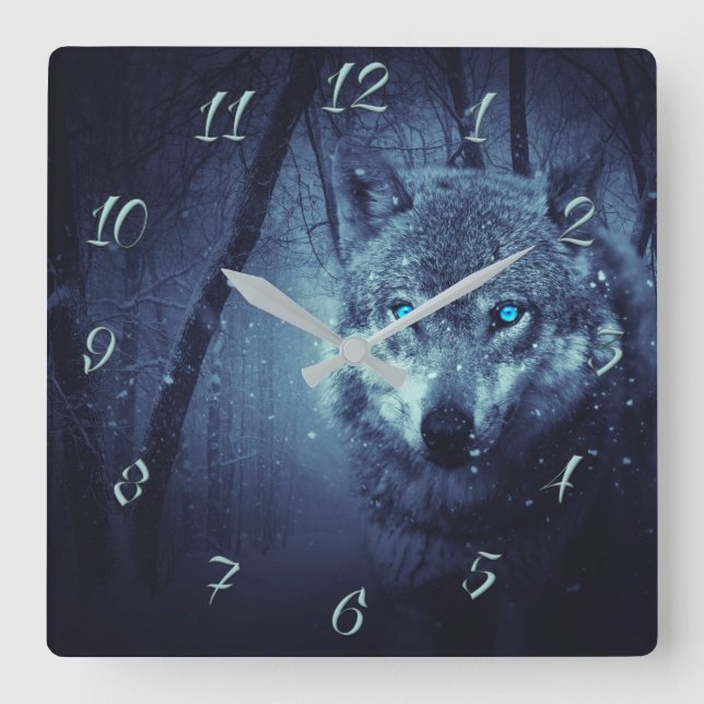 Reloj Cuadrado Wolf blue eyes (Anverso)
