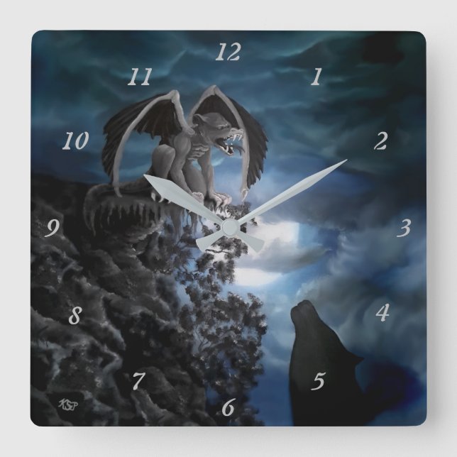Reloj Cuadrado Wolf Moon - Wolf con Golem (Anverso)