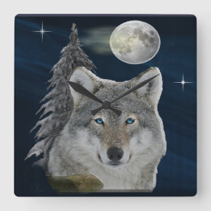 Reloj Cuadrado Wolf y Moon