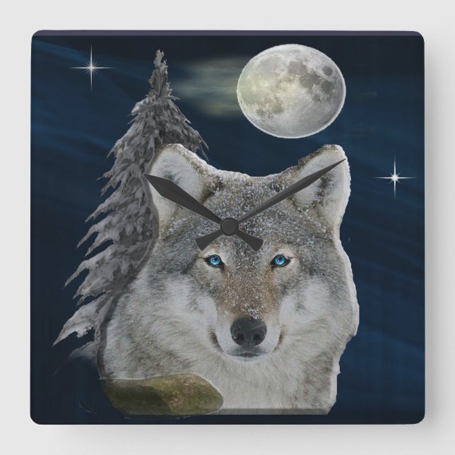 Reloj Cuadrado Wolf y Moon (Anverso)