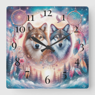 Reloj Cuadrado Wolves y Dreamcatchers