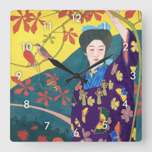 Reloj Cuadrado Woman in the Flower Garden, Goyō Hashiguchi