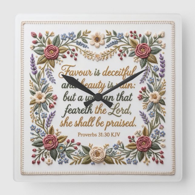Reloj Cuadrado Woman that feareth the LORD faux embroidery (Anverso)