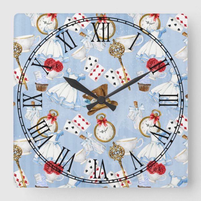 Reloj Cuadrado Wonderland Alice Pattern (Anverso)