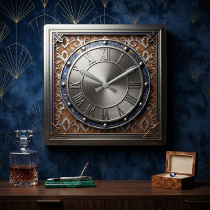 Reloj Cuadrado Wood and Silver Art Deco Luxury Brushed Metal 