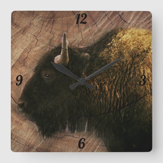 Reloj Cuadrado Wood Bison Buffalo (Anverso)