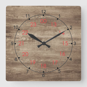 Reloj Cuadrado Wood Plank 24 Hour Wall Clock