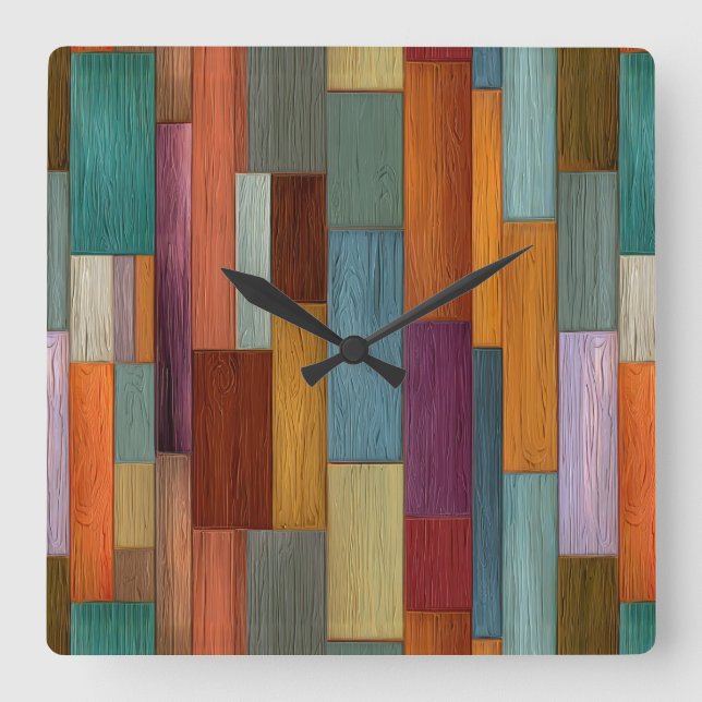 Reloj Cuadrado Wood Planks Wall Clock (Anverso)