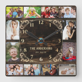 Reloj Cuadrado Wooden 12 family photo collage decorative