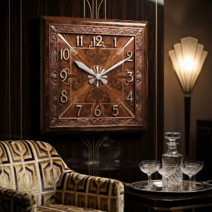 Reloj Cuadrado Wooden Art Deco Rich Burl Wood