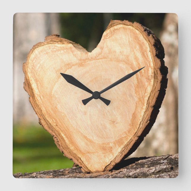 Reloj Cuadrado wooden heart square wall clock (Anverso)