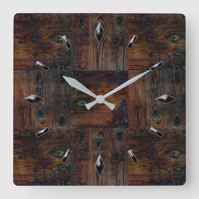 Reloj Cuadrado Wooden textured patches elements design natural wo (Anverso)