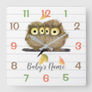 Reloj Cuadrado Woodland Animals Owls Nursery Decor Wall Clock