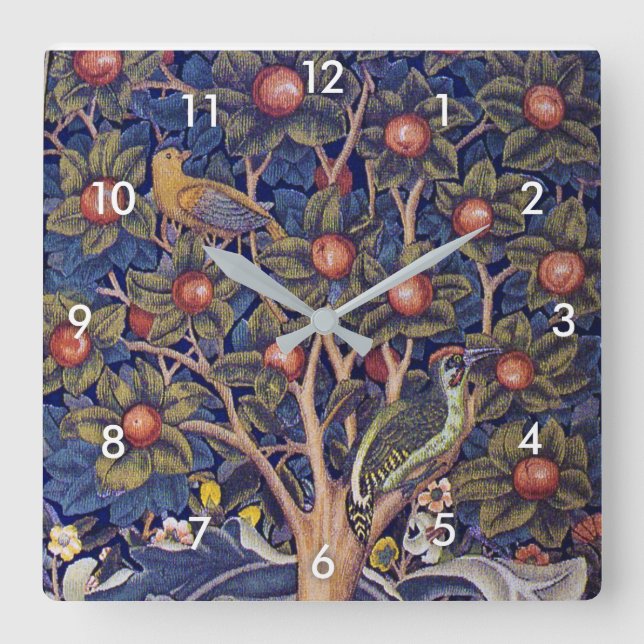 Reloj Cuadrado Woodpecker, William Morris (Anverso)