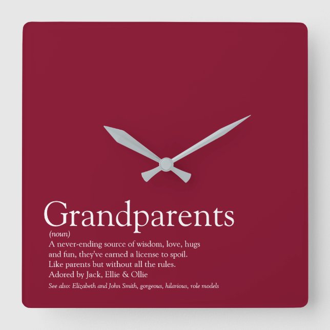 Reloj Cuadrado World's Best Grandparents Ever Definition Burgundy (Anverso)