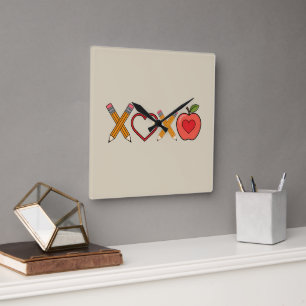 Reloj Cuadrado XOXO Profesor Lápiz y manzana del Día de San Valen