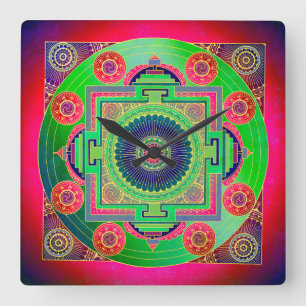 Reloj Cuadrado YANTRA - la gran rueda - rosa verde