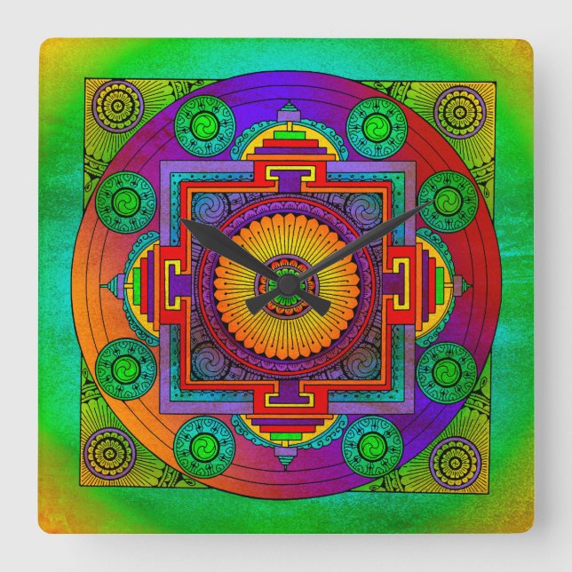 Reloj Cuadrado YANTRA - la gran rueda - violeta verde (Anverso)