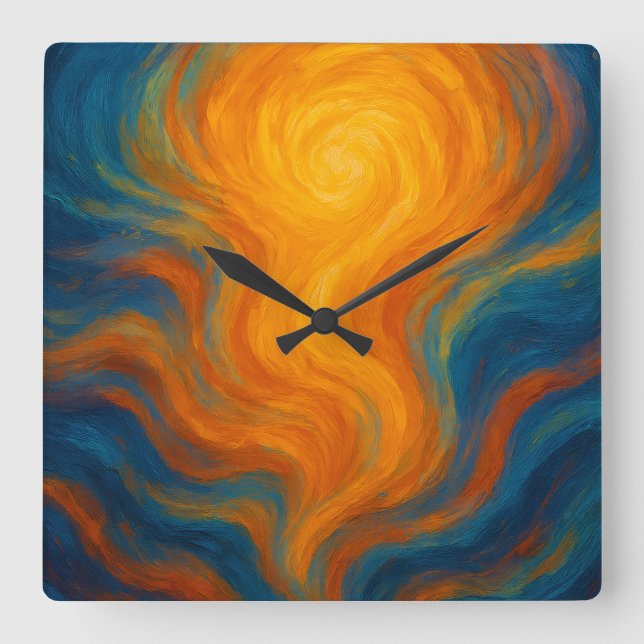 Reloj Cuadrado yellow and blue swirl sun Energy abstract  (Anverso)