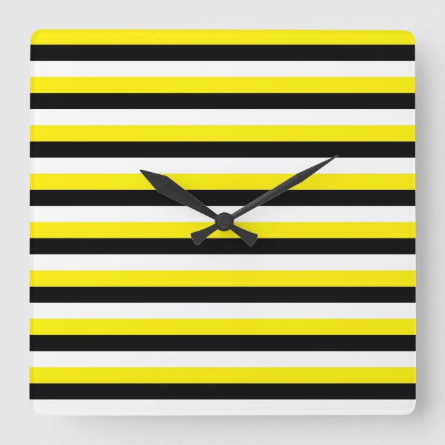 Reloj Cuadrado Yellow Black White Stripes (Anverso)