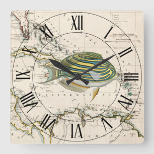Reloj Cuadrado Yellow & Blue Fish ~ West Indies ~ Caribbean Sea ~