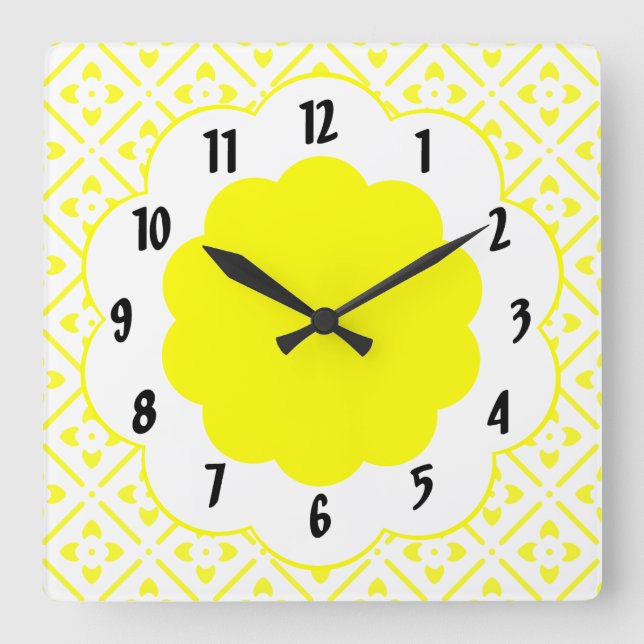 Reloj Cuadrado Yellow Flower Pattern Retro Wall Clock (Anverso)