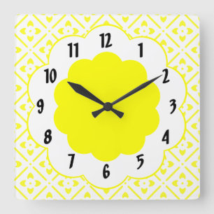 Reloj Cuadrado Yellow Flower Pattern Retro Wall Clock