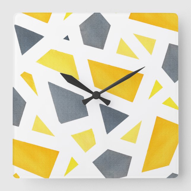 Reloj Cuadrado Yellow Gray Abstract Geometric (Anverso)