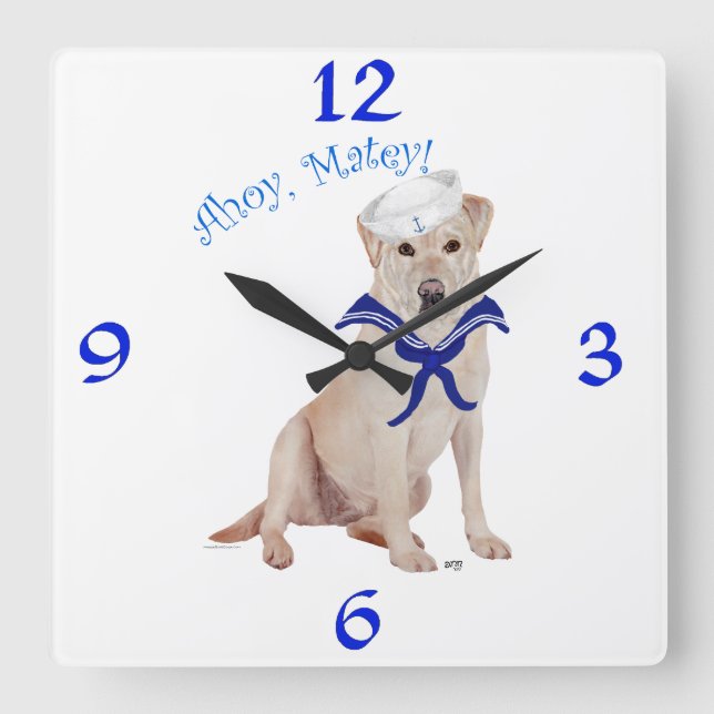 Reloj Cuadrado Yellow Labrador Retriever Sailor (Anverso)