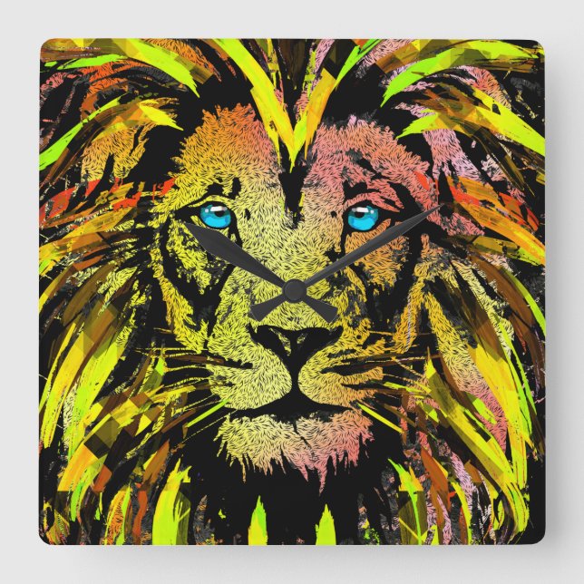 Reloj Cuadrado Yellow Lion Head - Lion Clock Face Portrait  (Anverso)