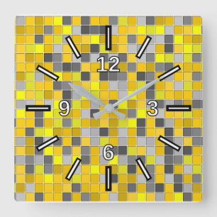 Reloj Cuadrado Yellows and Grays Tiled Squares Pattern