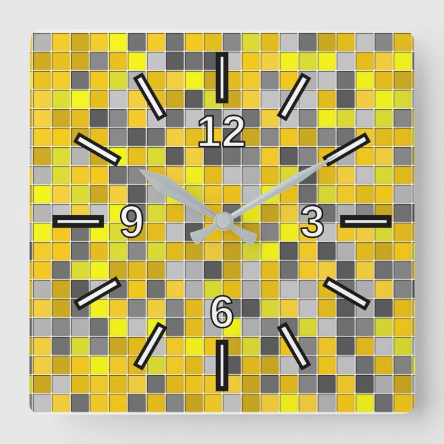 Reloj Cuadrado Yellows and Grays Tiled Squares Pattern (Anverso)