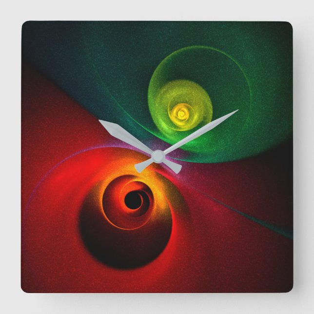 Reloj Cuadrado Yin Verde Rojo Yang Patrón de arte abstracto moder (Anverso)