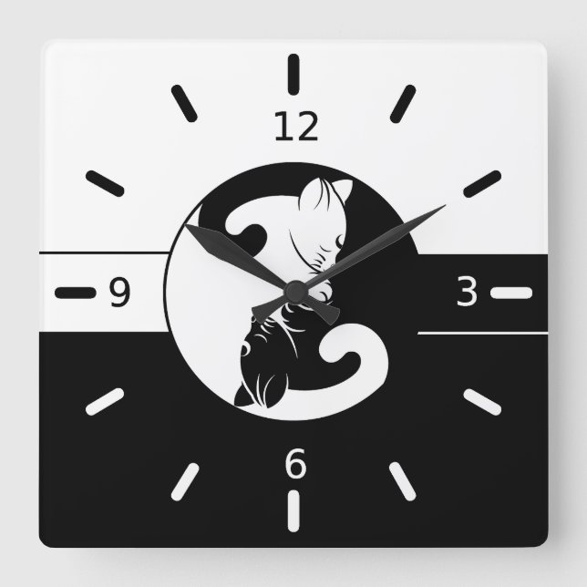 Reloj Cuadrado Yin yang cats (Anverso)