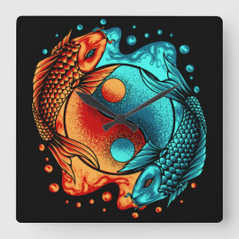 Reloj Cuadrado  Yin Yang Koi Fish japonés