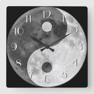 Reloj Cuadrado Yin Yang Moon Elegant Numbers Black and White