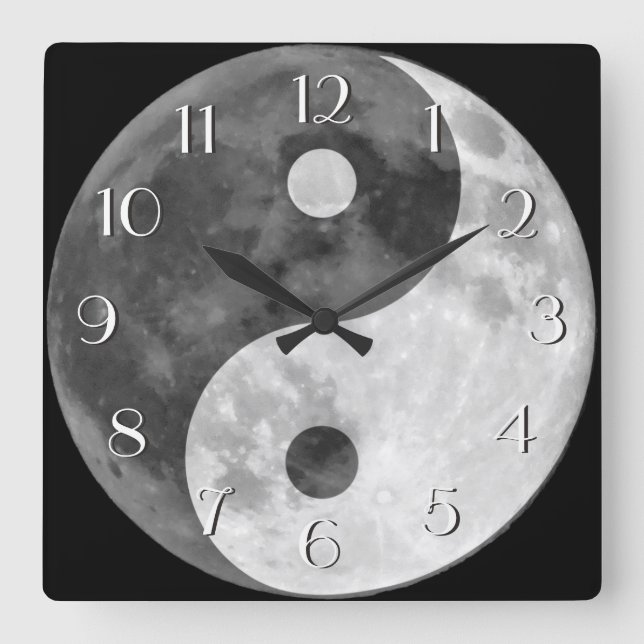 Reloj Cuadrado Yin Yang Moon Elegant Numbers Black and White (Anverso)