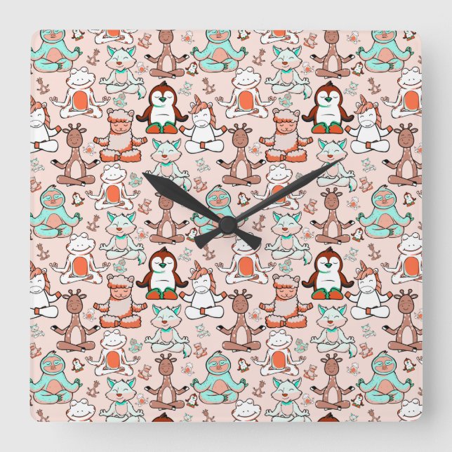 Reloj Cuadrado Yoga poses pattern | Yoga seamless pattern 51 (Anverso)