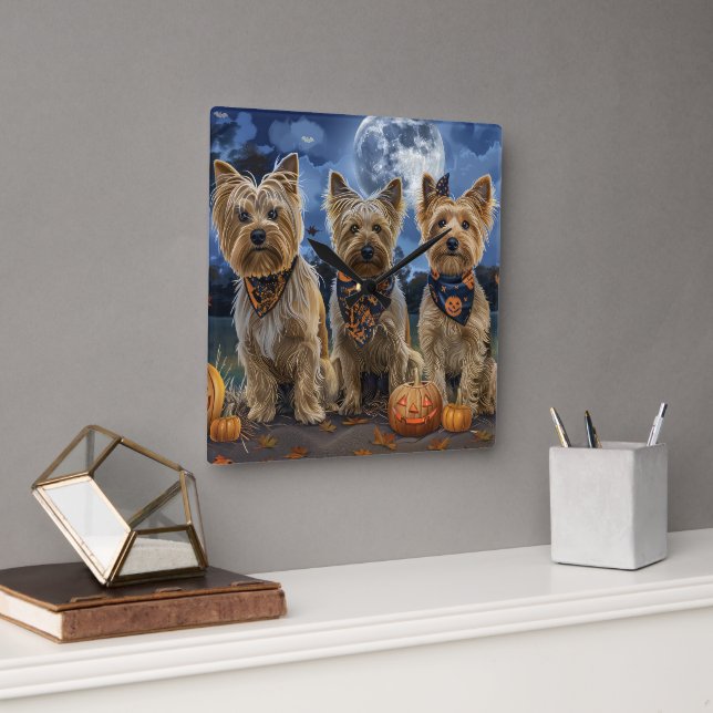 Reloj Cuadrado Yorkipoo Halloween Spooky (Oficina)